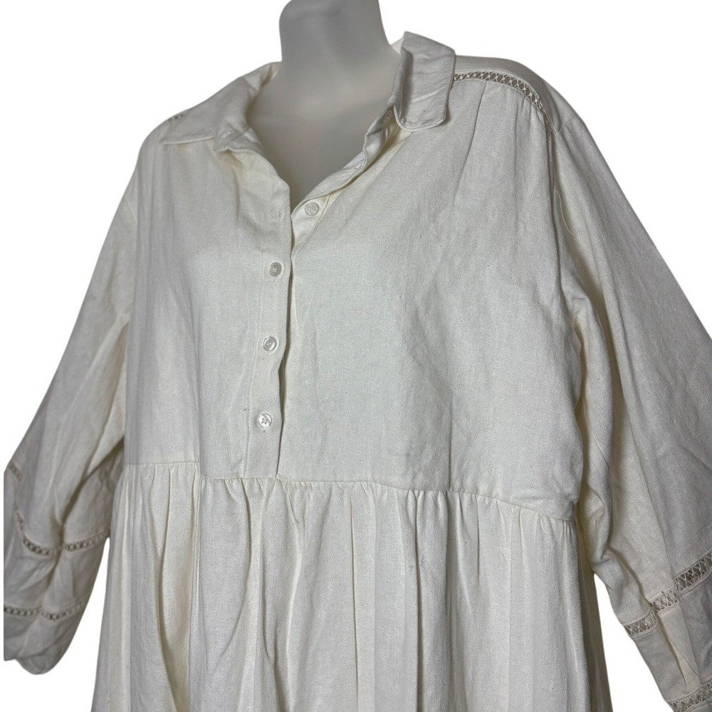 TAYLOR Off White Linen Blend Tiered Babydoll Mini Dress Ladder Lace Cream Sz 14 - Picture 4 of 15